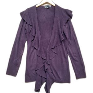 Karen Scott Women's Ruffle Neckline Cardigan Sweater Purple Size S